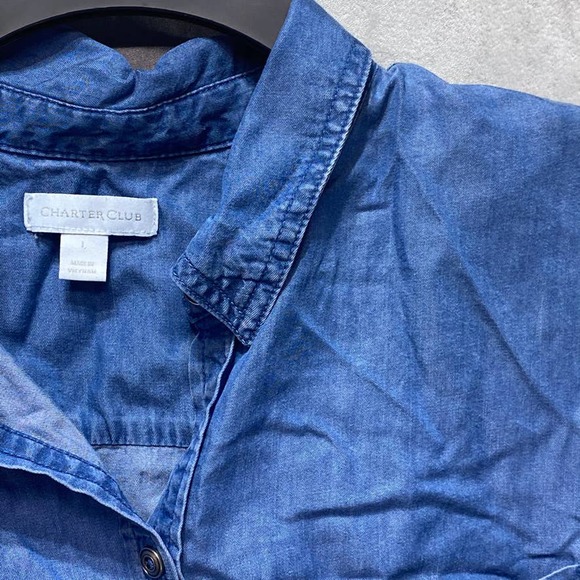 Charter Club Blue Denim Chambray Button Down - Picture 7 of 11